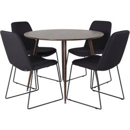 Pyöreä ruokailuryhmä Venture Home, Ø100cm Plaza-pöytä + 4 mustaa Muce-tuolia