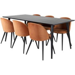 Ruokailuryhmä Venture Home, 180x90cm musta Dipp-pöytä + 6 Velvet-tuolia, sametti