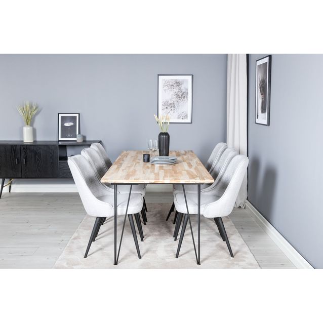 Ruokailuryhmä Venture Home, Bali-pöytä + 6 harmaata Velvet Deluxe-tuolia