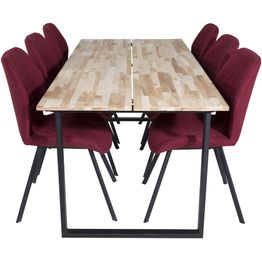 Ruokailuryhmä Venture Home, Cirebon-lankkupöytä + 6 punaista Gemma-tuolia