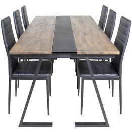 Ruokailuryhmä Venture Home, 200x90cm Jakarta-pöytä + 6 mustaa Slim High -tuolia, keinonahka