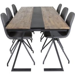 Ruokailuryhmä Venture Home, 200x90cm Jakarta-pöytä + 6 mustaa Polar-tuolia, pyörimisominaisuus, keinonahka