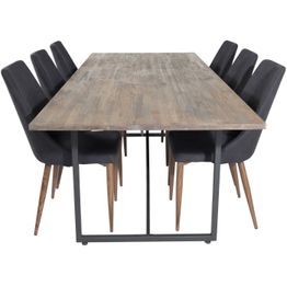 Ruokailuryhmä Venture Home, 250x100cm ruskea Padang-pöytä + 6 mustaa Leone-tuolia