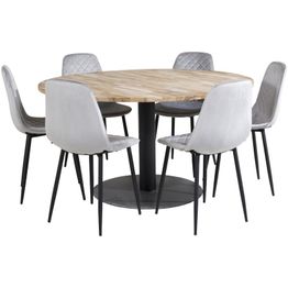 Ruokailuryhmä Venture Home, ø140cm Cirebon-pöytä + 6 harmaata Polar Diamond -tuolia, sametti