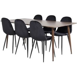 Ruokailuryhmä Venture Home, 180x90cm ruskea Polar-pöytä + 6 mustaa Polar-tuolia, sametti
