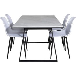 Ruokailuryhmä Venture Home, 140x90cm valkoinen Estelle-pöytä + 4 valkoista Polar Plastic -tuolia