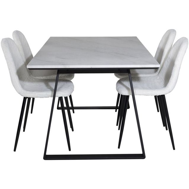 Ruokailuryhmä Venture Home, 140x90cm valkoinen Estelle-pöytä + 4 valkoista Polar Fluff -tuolia