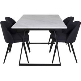 Ruokailuryhmä Venture Home, 140x90cm valkoinen Estelle-pöytä + 4 Velvet-tuolia