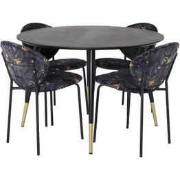 Pyöreä ruokailuryhmä Venture Home, Ø115cm musta Dipp-pöytä + 4 mustaa Vault-tuolia