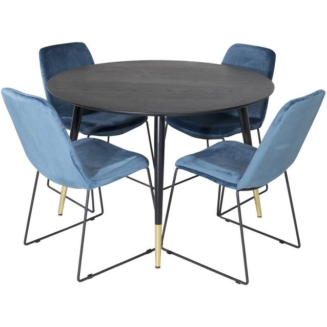 Ruokailuryhmä Venture Home, ⌀115cm musta Dipp-ruokapöytä + 4 Muce-tuolia