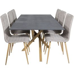 Ruokailuryhmä Venture Home, 180x90cm spraystone/ruskea Piazza-pöytä + 6 vaaleanharmaata Windu Lyx -tuolia