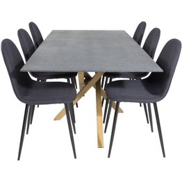 Ruokailuryhmä Venture Home, 180x90cm spraystone/ruskea Piazza-pöytä + 6 mustaa Polar-tuolia