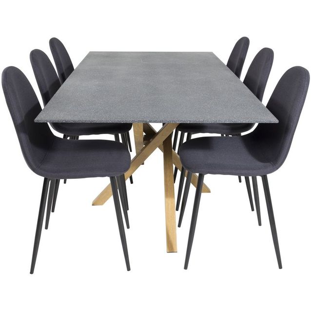 Ruokailuryhmä Venture Home, 180x90cm spraystone/ruskea Piazza-pöytä + 6 mustaa Polar-tuolia