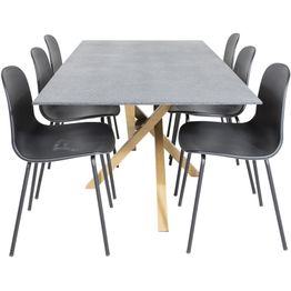 Ruokailuryhmä Venture Home, 180x90cm spraystone/ruskea Piazza-pöytä + 6 mustaa Arctic-tuolia