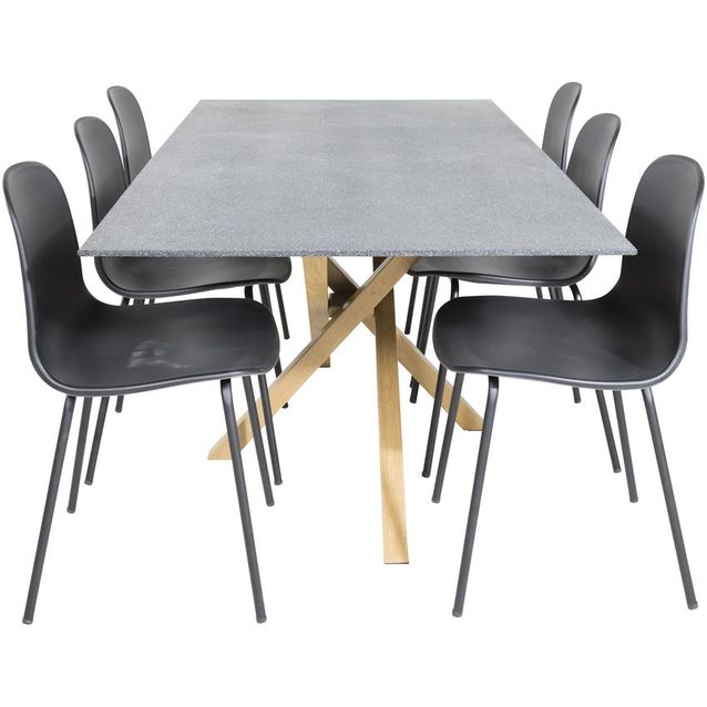 Ruokailuryhmä Venture Home, 180x90cm spraystone/ruskea Piazza-pöytä + 6 mustaa Arctic-tuolia