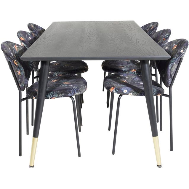 Ruokailuryhmä Venture Home, 180x90cm musta Dipp-pöytä + 6 mustaa Vault-tuolia