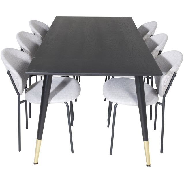 Ruokailuryhmä Venture Home, 180x90cm musta Dipp-pöytä + 6 harmaata Vault-tuolia