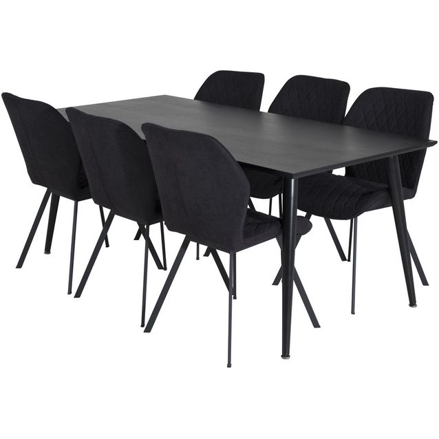 Ruokailuryhmä Venture Home, 180x90cm musta Dipp-pöytä + 6 mustaa Gemma-tuolia, sametti