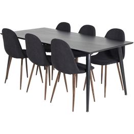 Ruokailuryhmä Venture Home, 180x90cm musta Dipp-pöytä + 6 musta-ruskeaa Polar-tuolia