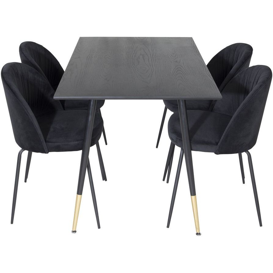 Ruokailuryhmä Venture Home, 120x85cm musta/messinki Dipp-pöytä + 4 mustaa Wrinkles-tuolia