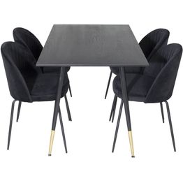 Ruokailuryhmä Venture Home, 120x85cm musta/messinki Dipp-pöytä + 4 mustaa Wrinkles-tuolia