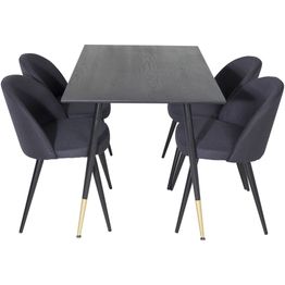 Ruokailuryhmä Venture Home, 120x85cm musta/messinki Dipp-pöytä + 4 mustaa Velvet-tuolia