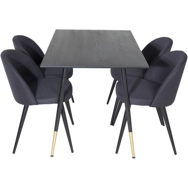 Ruokailuryhmä Venture Home, 120x85cm musta/messinki Dipp-pöytä + 4 mustaa Velvet-tuolia