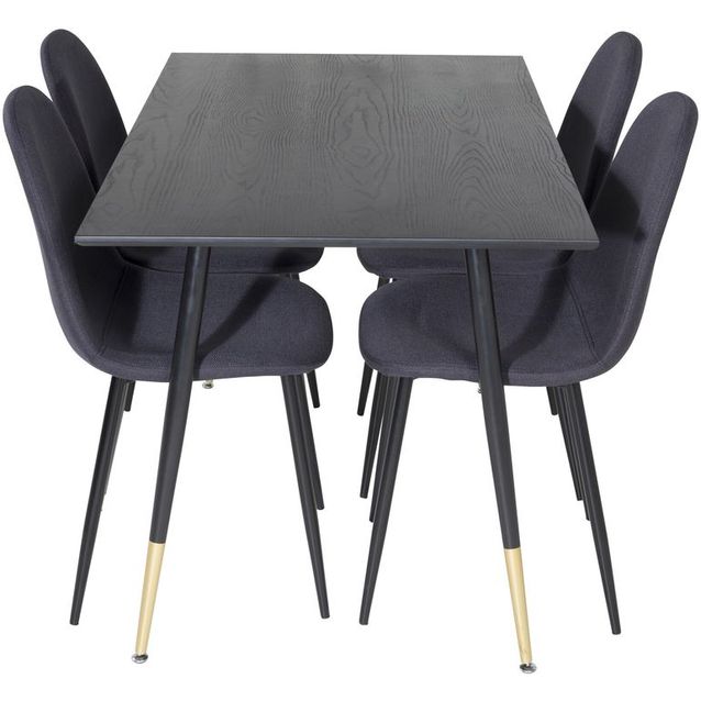 Ruokailuryhmä Venture Home, 120x85cm musta/messinki Dipp-pöytä + 4 mustaa Polar-tuolia
