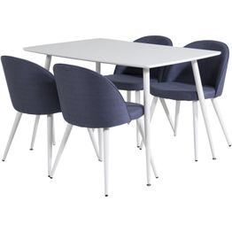 Ruokailuryhmä Venture Home, valkoinen Polar-pöytä + 4 sinistä Velvet-tuolia