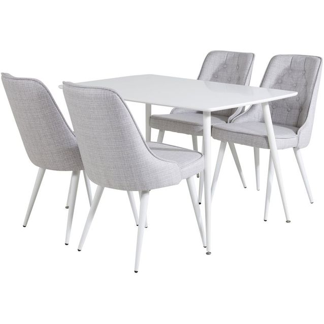 Ruokailuryhmä Venture Home, valkoinen Polar-pöytä + 4 harmaata Velvet Deluxe -tuolia