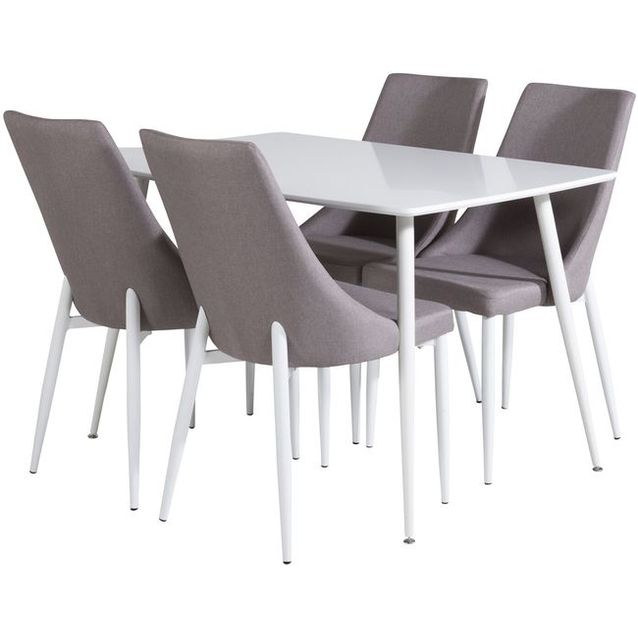 Ruokailuryhmä Venture Home, valkoinen Polar-pöytä + 4 harmaata Leone-tuolia