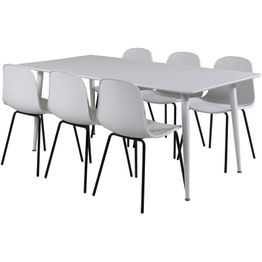 Ruokailuryhmä Venture Home, 180x90cm valkoinen Polar-pöytä + 6 valkoista Arctic-tuolia