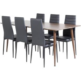 Ruokailuryhmä Venture Home, 180x90cm ruskea Polar-pöytä + 6 mustaa Slim High -tuolia