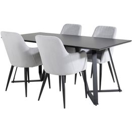 Ruokailuryhmä Venture Home, 180x90cm musta Marina-pöytä + 4 harmaata Comfort-tuolia, vakosametti