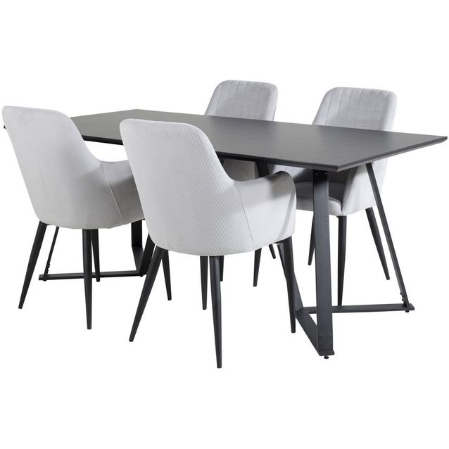 Ruokailuryhmä Venture Home, 180x90cm musta Marina-pöytä + 4 harmaata Comfort-tuolia, vakosametti
