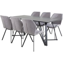 Ruokailuryhmä Venture Home, 180x90cm musta Marina-pöytä + 6 Gemma-tuolia