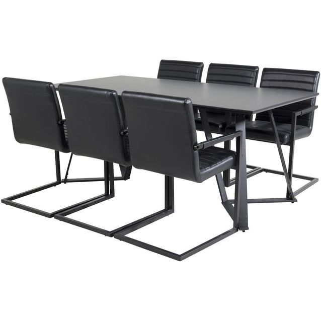 Ruokailuryhmä Venture Home, 180x90cm musta Marina-pöytä + 6 mustaa Art-tuolia