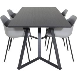 Ruokailuryhmä Venture Home, musta 180x90cm Marina-pöytä + 4 harmaata Comfort-tuolia