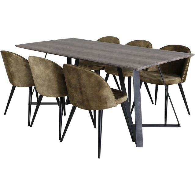 Ruokailuryhmä Venture Home, 180x90cm harmaa/musta Marina-pöytä + 6 Velvet-tuolia, sametti