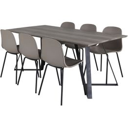 Ruokailuryhmä Venture Home, 180x90cm harmaa/musta Marina-pöytä + 6 harmaata Arctic-tuolia