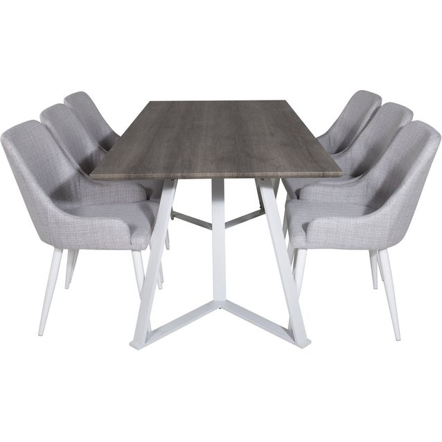 Ruokailuryhmä Venture Home, 180x90cm Silar-pöytä + 6 harmaata harmaa Marina-pöytä + 6 harmaata Plaza-tuolia