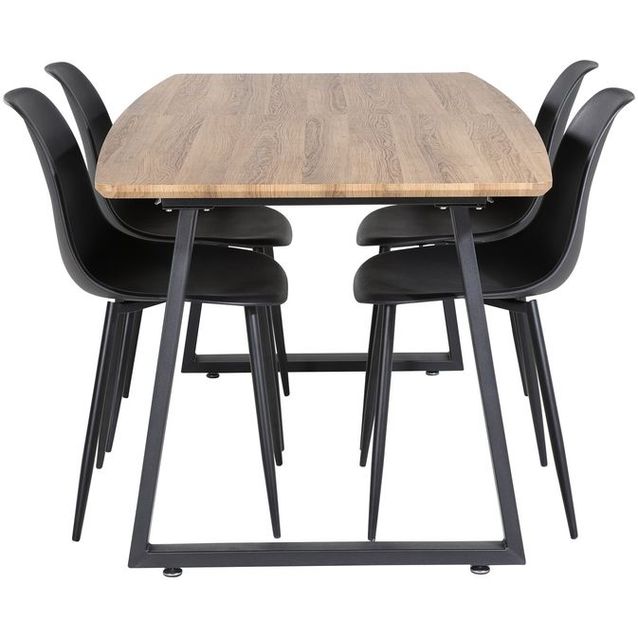 Ruokailuryhmä Venture Home, jatkettava ruskea/musta Inca-pöytä + 4 mustaa Polar Plastic -tuolia