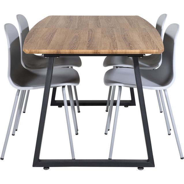 Jatkettava ruokailuryhmä Venture Home, 160/200x85cm pähkinänruskea Inca-pöytä + 4 harmaata Arctic-tuolia