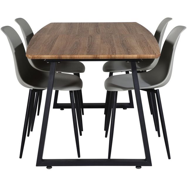 Ruokailuryhmä Venture Home, jatkettava harmaa-valkoinen Inca-pöytä + 4  harmaata Polar Plastic -tuolia