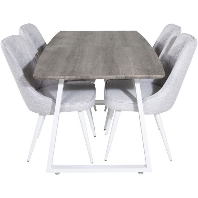Ruokailuryhmä Venture Home, jatkettava harmaa-valkoinen Inca-pöytä + 4 vaaleanharmaata Velvet Deluxe-tuolia