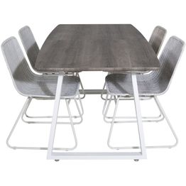 Ruokailuryhmä Venture Home, jatkettava harmaa/valkoinen Inca-pöytä + 4 beigeä Cirebon-tuolia