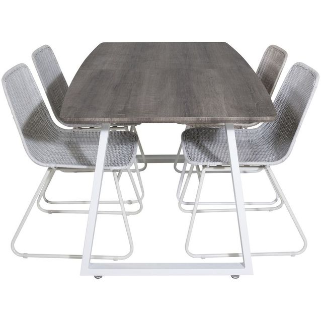 Ruokailuryhmä Venture Home, jatkettava harmaa/valkoinen Inca-pöytä + 4 beigeä Cirebon-tuolia