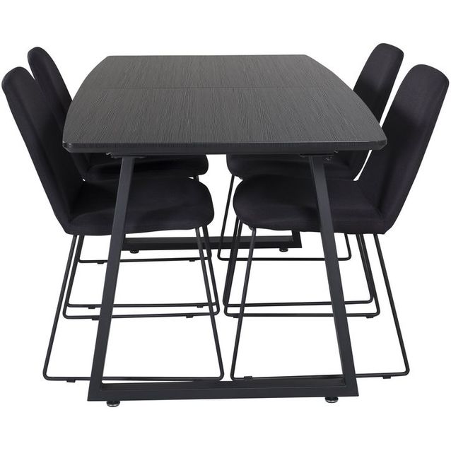 Ruokailuryhmä Venture Home, jatkettava musta Inca-pöytä + 4 mustaa Muce-tuolia