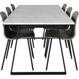 Ruokailuryhmä Venture Home, 200x90cm valkoinen Estelle-pöytä + 6 beigeä Arctic-tuolia