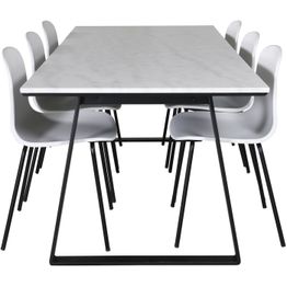 Ruokailuryhmä Venture Home, 200x90cm valkoinen Estelle-pöytä + 6 valkoista Arctic-tuolia